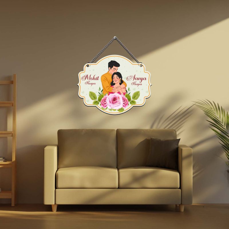 Customized Couple Wall Hanging with Names | Romantic Wall Art For Bedroom Decor | Wedding, Anniversary, or Valentine's Day Gift for Husband, Wife | Couple Door Name Plate